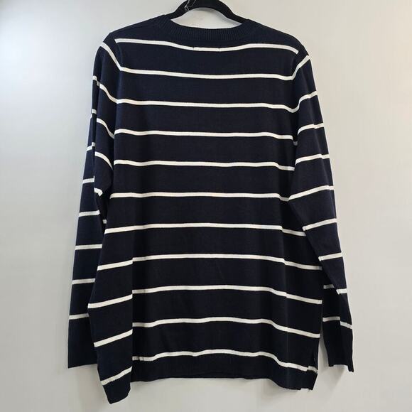 Women's Navy White Stripe Sweater Plus 1X Minimalist Soft Cozy Winter Layering - Picture 2 of 7